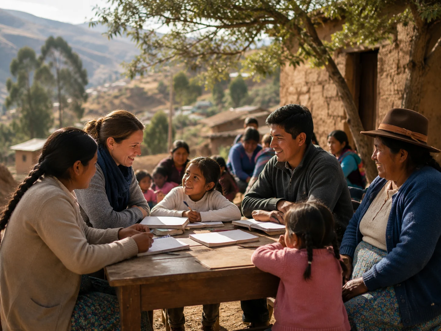 Familias reunidas al aire libre en los inicios de Fundación Beréa