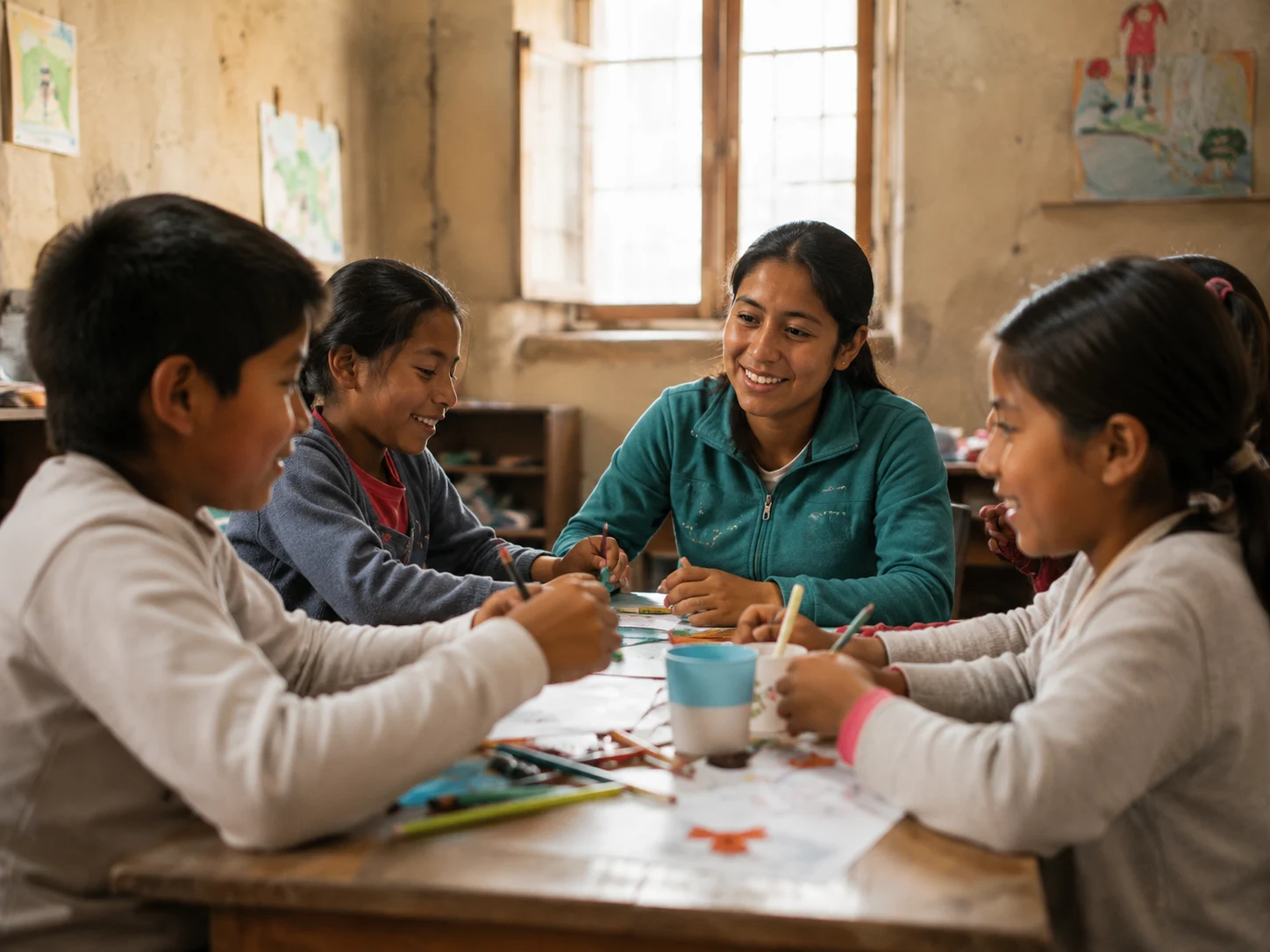 Niños y niñas en un espacio de aprendizaje de Fundación Beréa