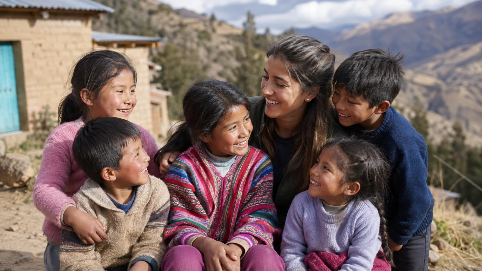 Voluntaria de Fundación Beréa junto a niñas y niños