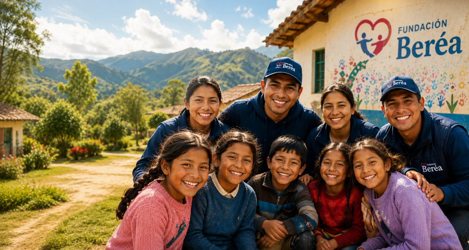 Equipo de Fundación Beréa junto a niños en comunidad