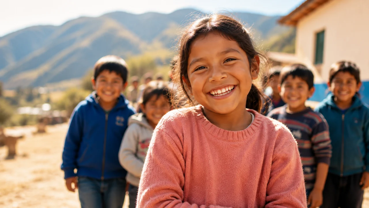 Niños de Fundación Beréa sonriendo en comunidad, Oruro, Bolivia