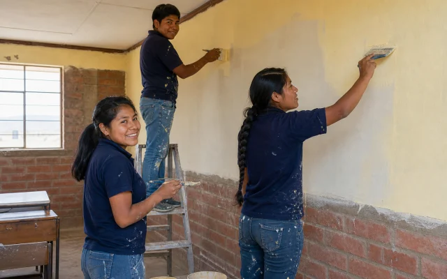 Pintamos el aula de Iroco: el crema todavía olía a fresco el sábado — Fundación Beréa, Oruro
